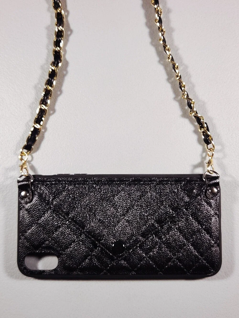 Black Quilted Leather iPhone 11 Pro Case Crossbody Wallet Chain Envelope Card
